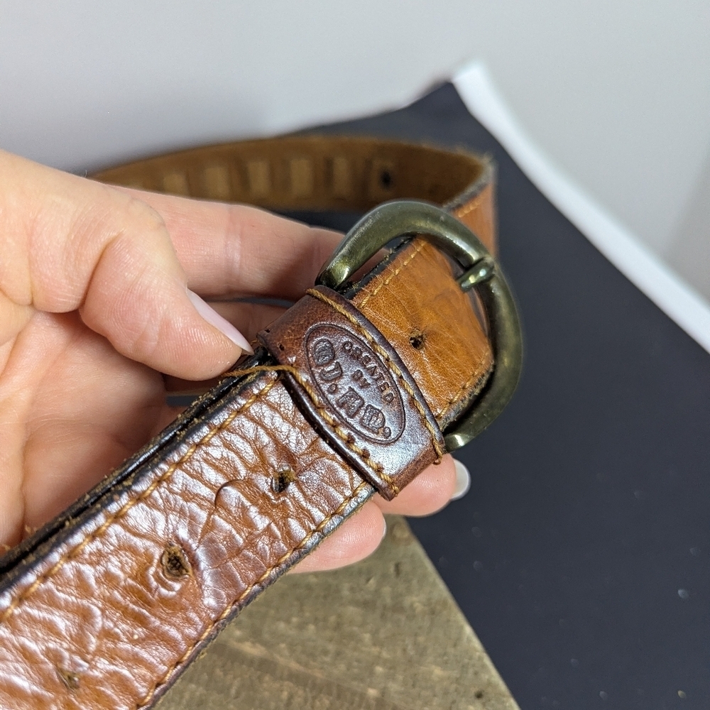 Vintage Brown Leather Belt – Adjustable 24.5" to 33" | Brass Buckle, Extra Holes - Picture 2 of 6